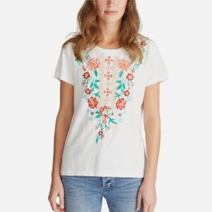 Driftwood White T-Shirt Floral Embroidered Short Sleeve Tee DW-T40360A, Size S